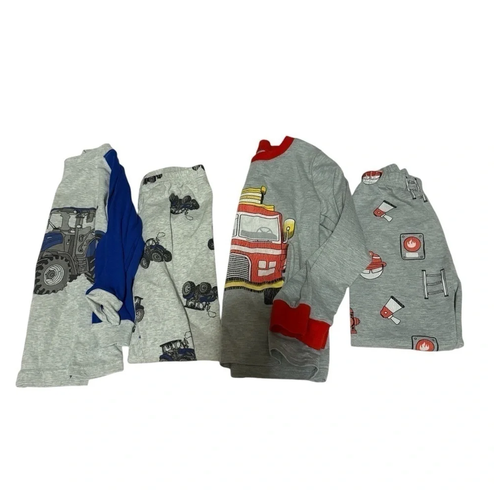 4T Boys Pajama Set Bundle Fire Truck Blue Tractor Farming